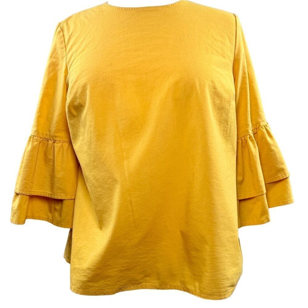 Marled Women’s Yellow Flutter Sleeve Blouse Size Small Casual Top